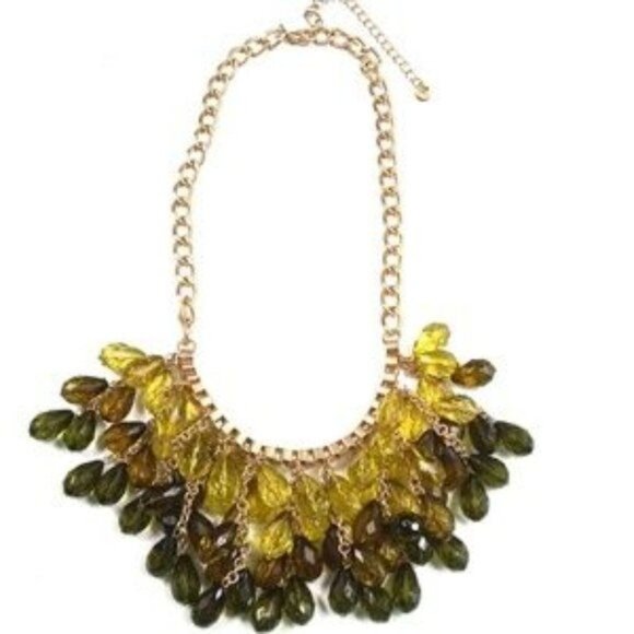 LOFT Jewelry - LOFT Cascading Jewel Green and Gold Tone Statement Necklace